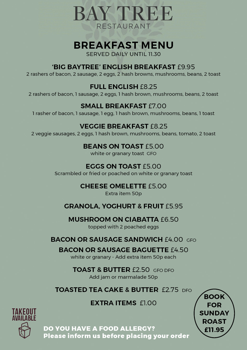 Menus Bay Tree Bay Tree