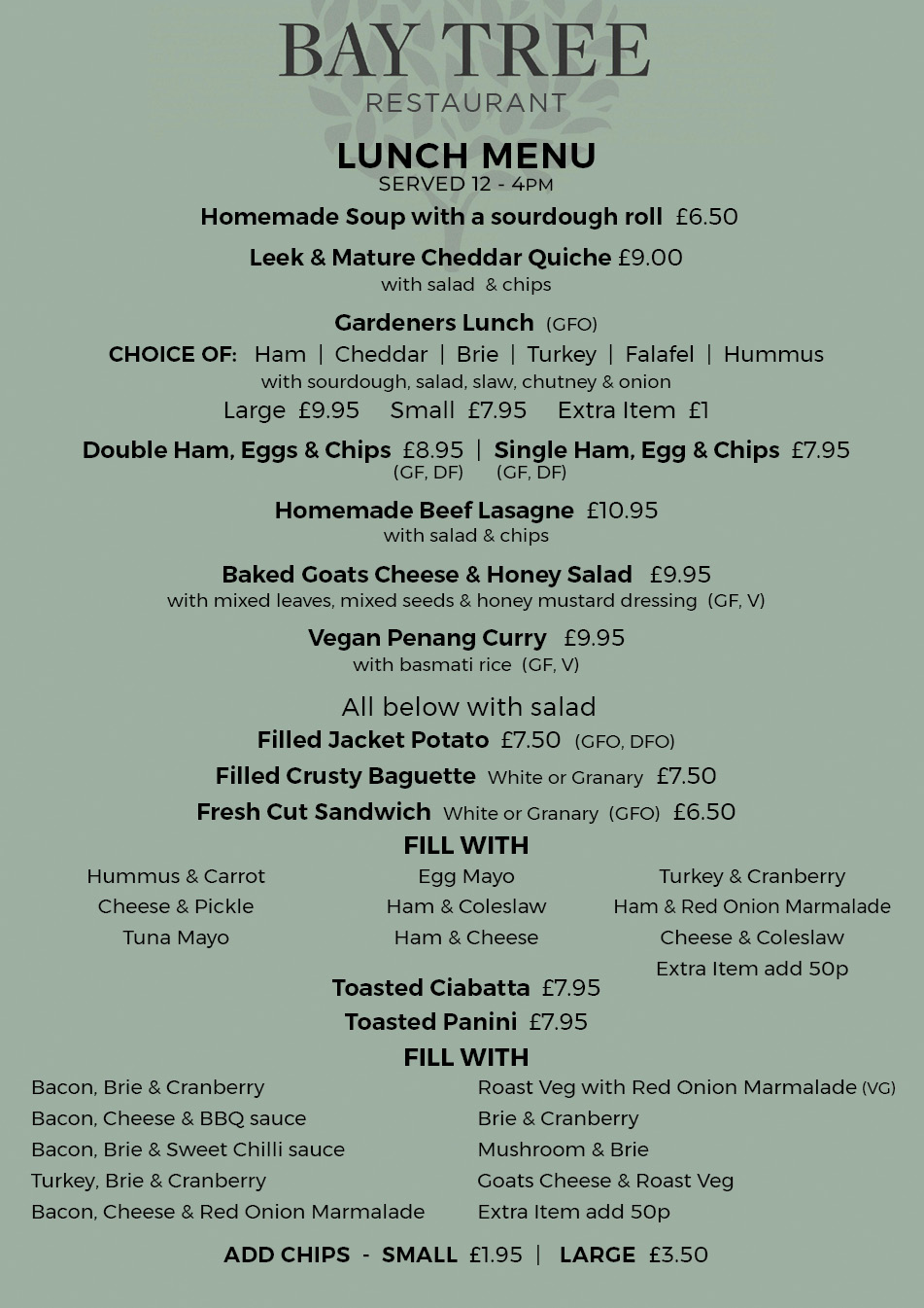 Menus Bay Tree Bay Tree