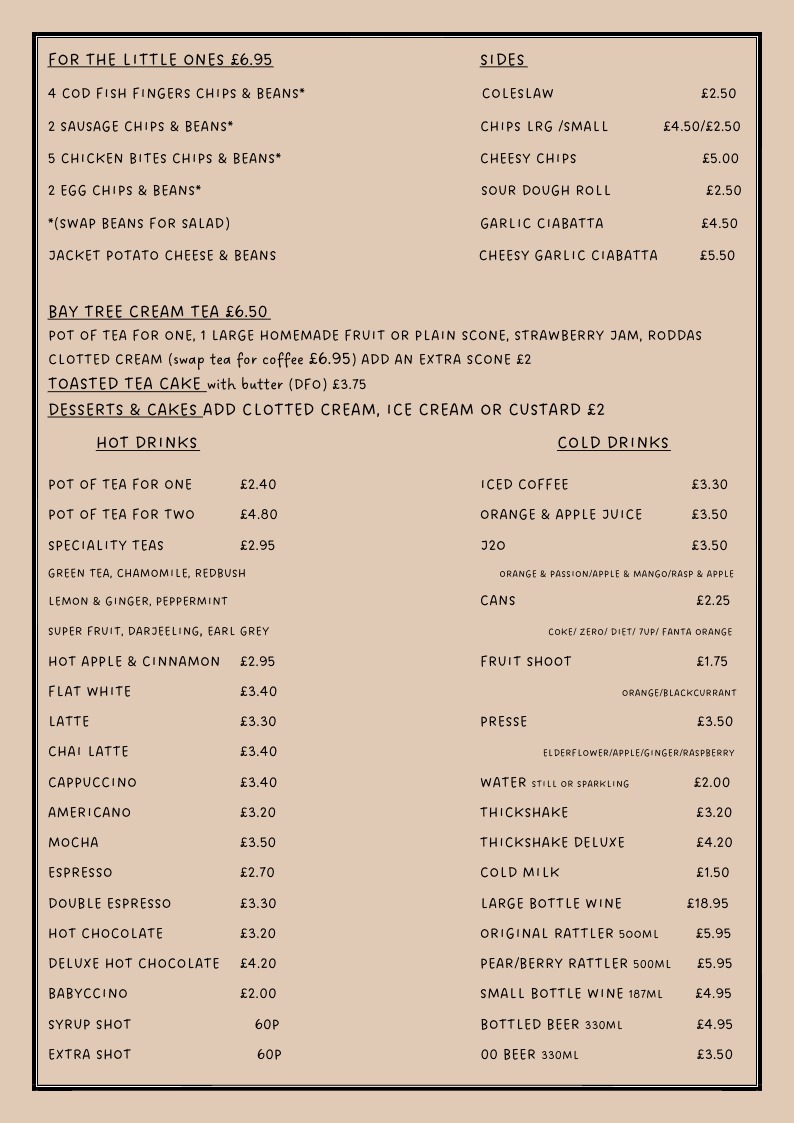 Bay Tree Newquay breakfast menu