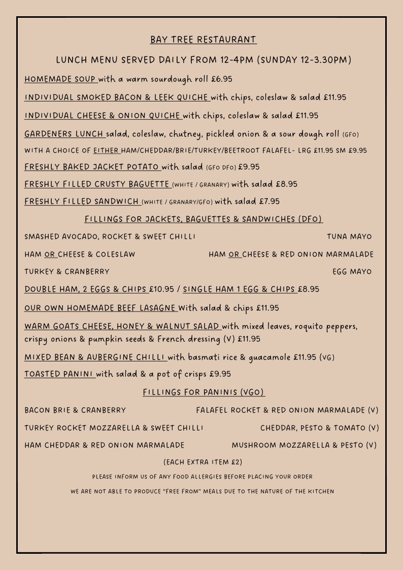 Bay Tree Menu Mains