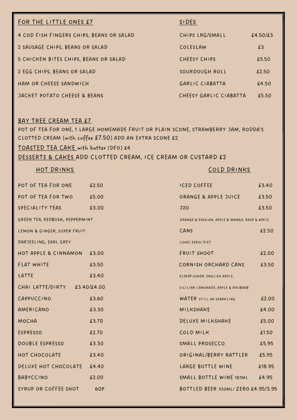 Bay Tree Newquay breakfast menu