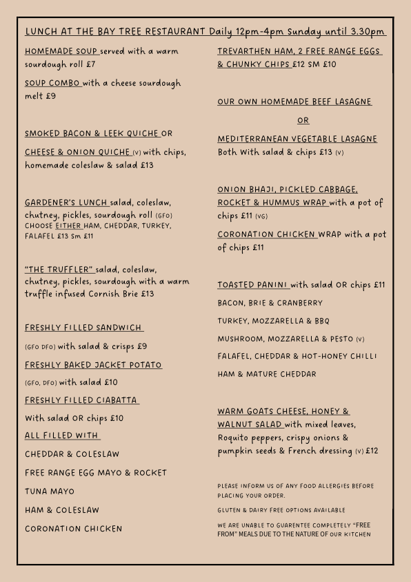 Bay Tree Menu Mains